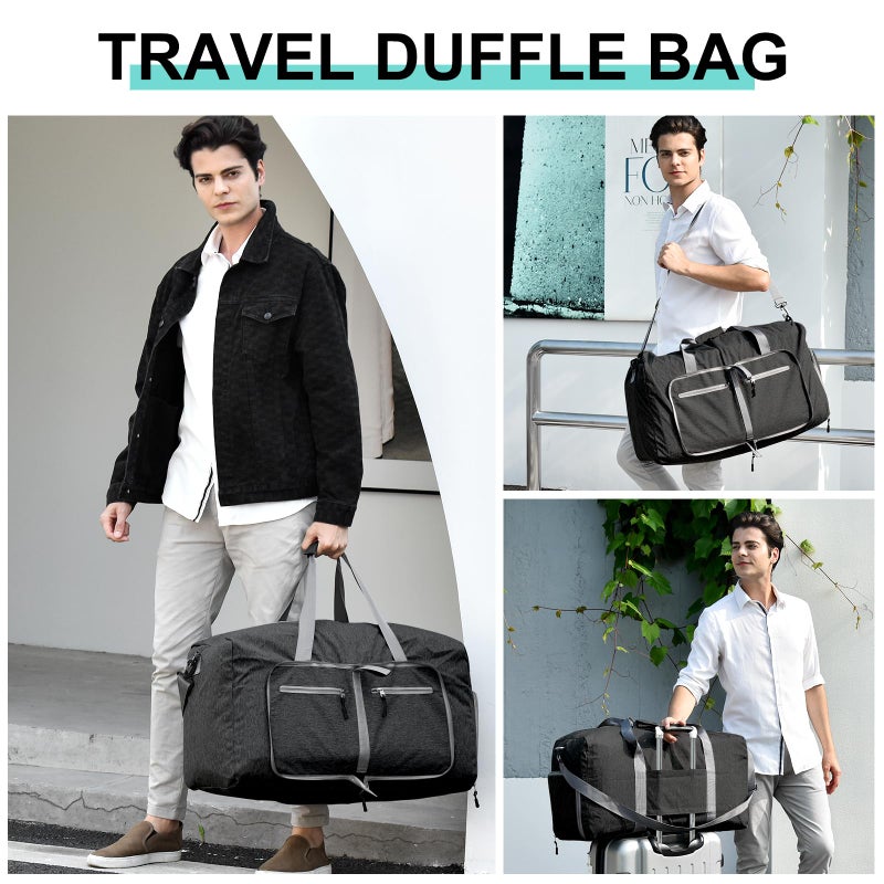 Dimayar 40L Travel Duffle Bag for Men Women - Foldable Duffel Bag with Shoes Compartment - Overnight Bags Waterproof & Tear Resistant(Black) - Image 5